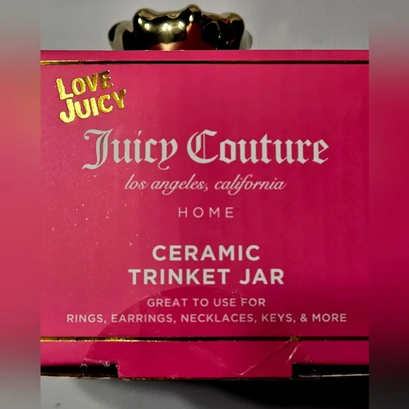 NEW Juicy Couture Black and Gold Bow Ceramic Trinket Jar with Lid, 5 Inches NWT - Picture 5 of 5